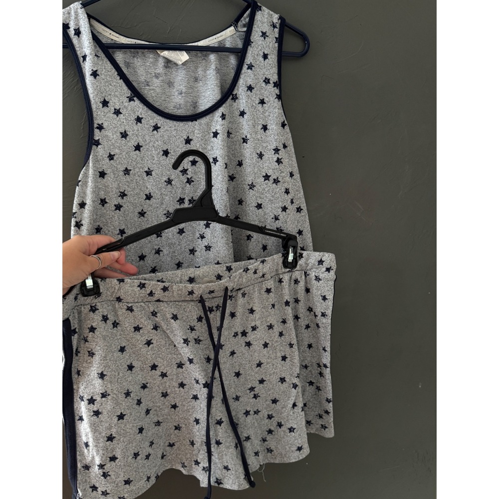 Lucky Brand Womens XL Gray Navy Star Print Pajama‎ Set Tank Top and Shorts PJs
